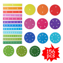 Load image into Gallery viewer, Magnetic Tiles &amp; Circles Fraction Set, 156pcs, 12 Color Coded, Counting &amp; Math Toys