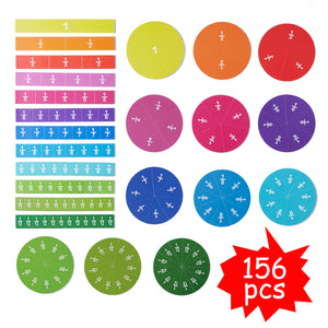 Magnetic Tiles & Circles Fraction Set, 156pcs, 12 Color Coded, Counting & Math Toys