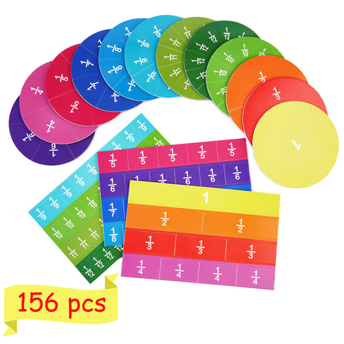 Magnetic Tiles & Circles Fraction Set, 156pcs, 12 Color Coded, Counting & Math Toys