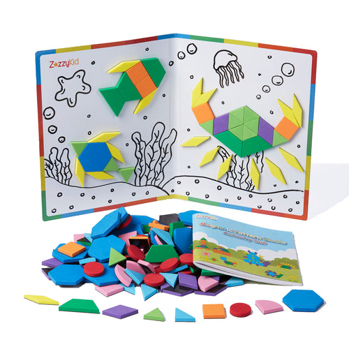 Kids Magnetic Pattern Blocks Set: 216 PCS Geometric Shape Puzzles Tangram - STEM